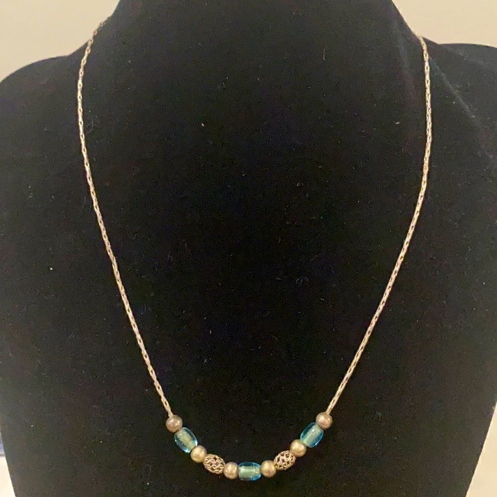 Vintage-Sterling Silver (925), blue topaz chain necklace.